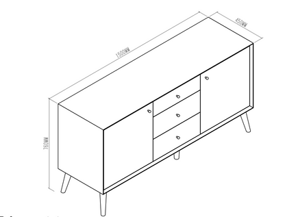 Lowry Large Sideboard – Cherry Ash Veneer Retro Sideboard with Gold Detailing