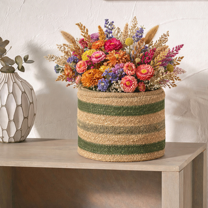 Seagrass Natural, Green and Sage Stripe Round Basket