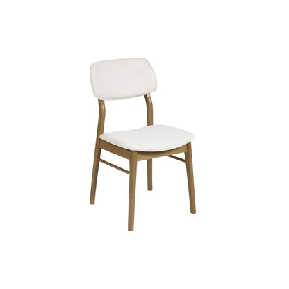 Dimensions: H85 x W56 x D45 cm. Luxurious White Boucle Upholstery adds a rich, tactile finish that feels both inviting and sophisticated. Ergonomically designed for lasting comfort and support during long meals and conversations. 