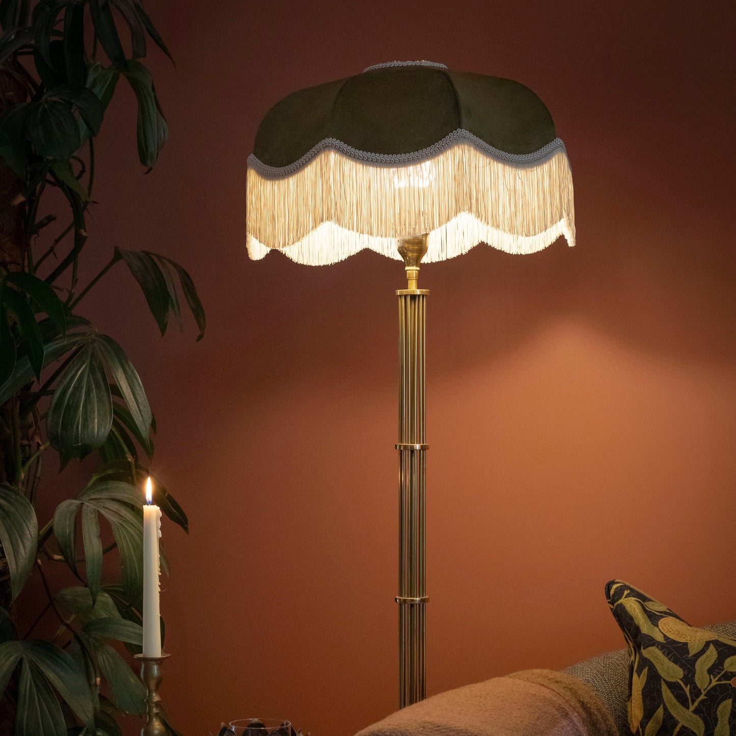 The Pistachio Velvet Fringed Lampshade