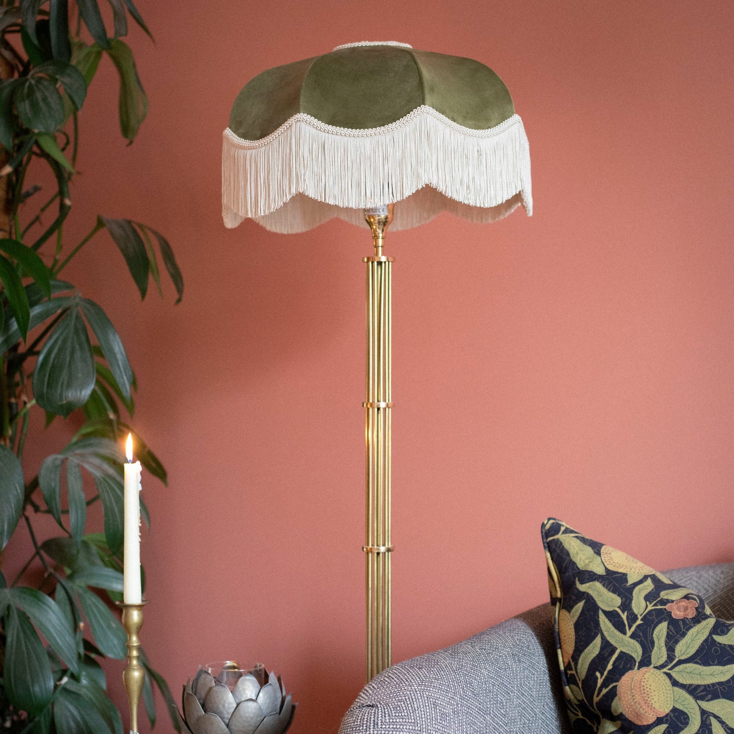 The Pistachio Velvet Fringed Lampshade