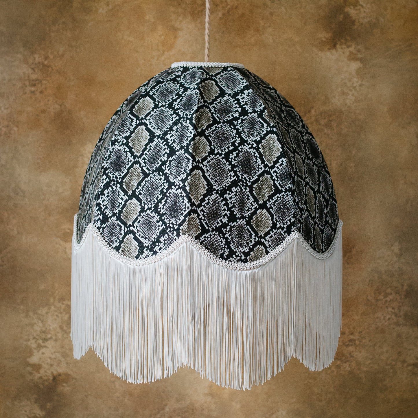 The Bianca Snakeskin Fringed Lampshade | Linen & Ivory Fringe