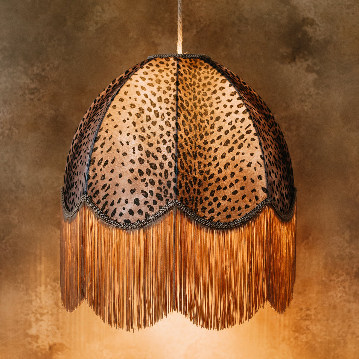 The Mary Fringed Lampshade | Brown Animal Print Velvet