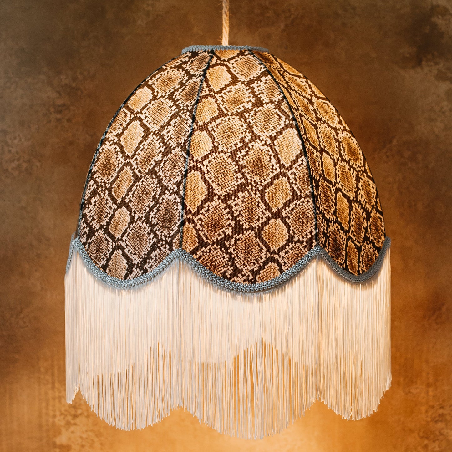 The Bianca Snakeskin Fringed Lampshade | Linen & Ivory Fringe