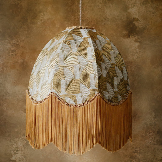The Brigitte Fringed Lampshade | Gold Geometric