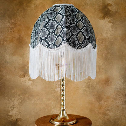 The Bianca Snakeskin Fringed Lampshade | Linen & Ivory Fringe