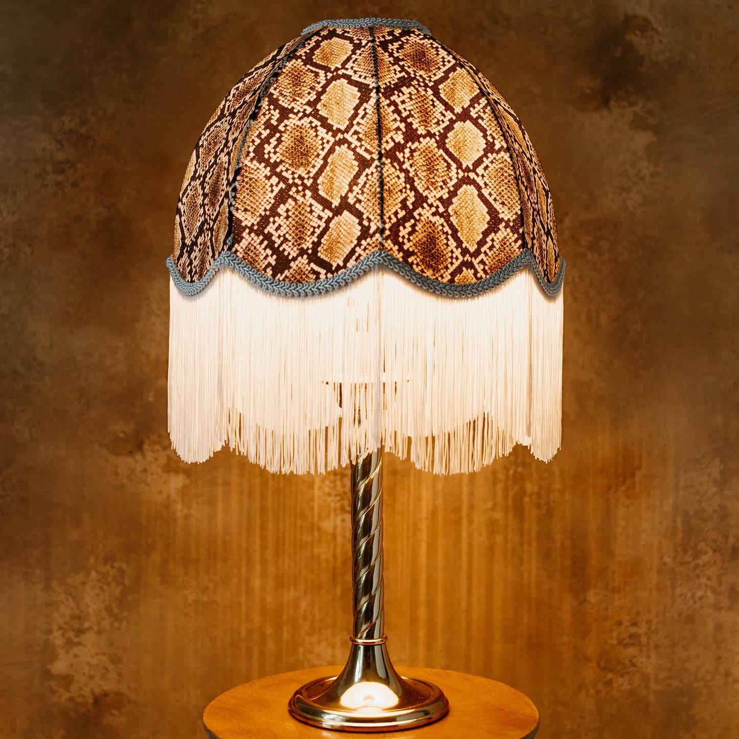 The Bianca Snakeskin Fringed Lampshade | Linen & Ivory Fringe