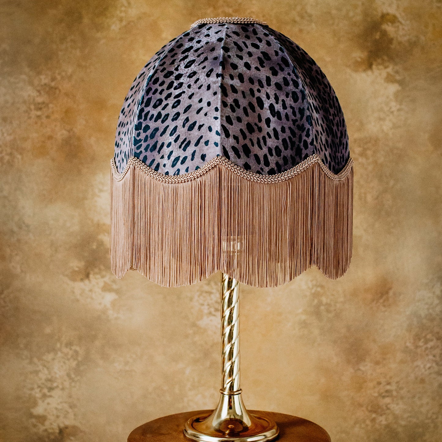 The Mary Fringed Lampshade | Brown Animal Print Velvet