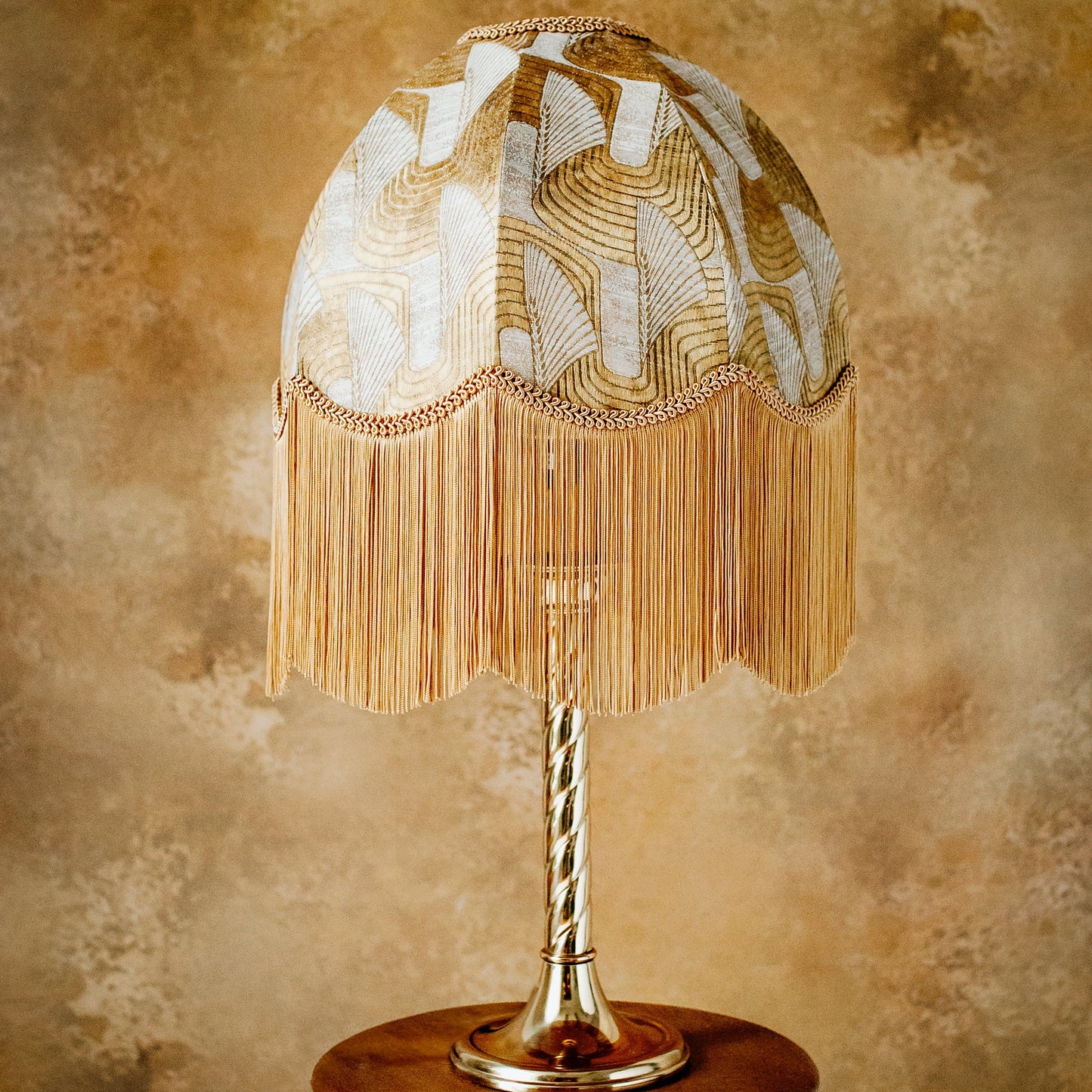 The Brigitte Fringed Lampshade | Gold Geometric