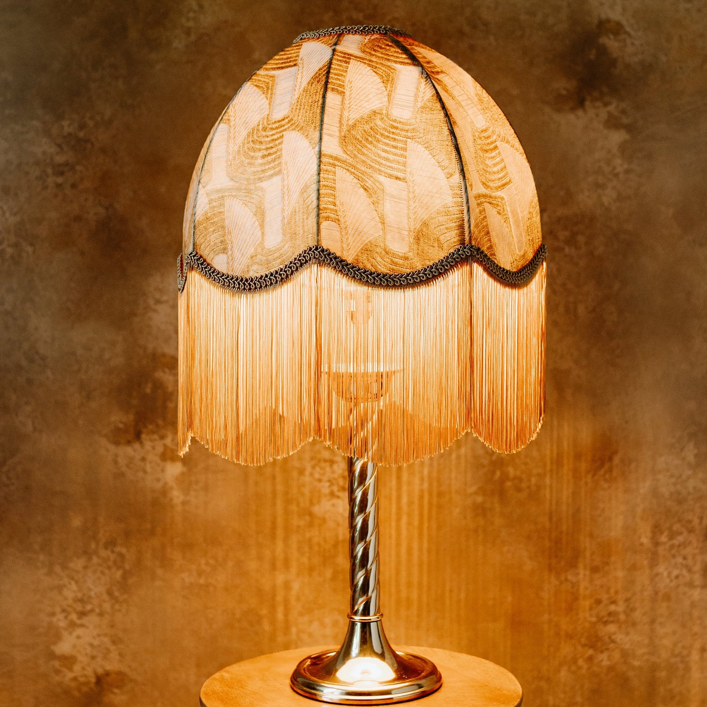 The Brigitte Fringed Lampshade | Gold Geometric