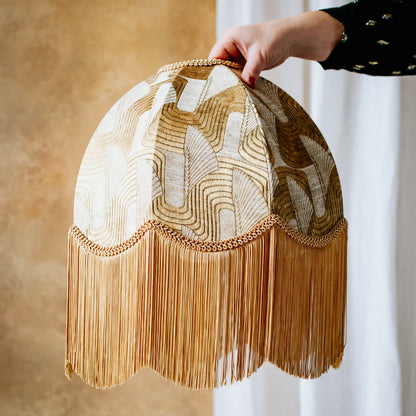 The Brigitte Fringed Lampshade | Gold Geometric