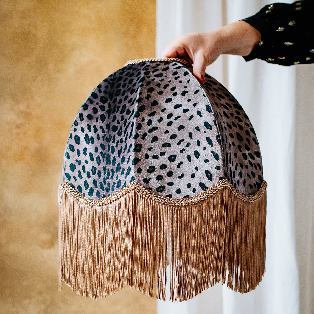 The Mary Fringed Lampshade | Brown Animal Print Velvet
