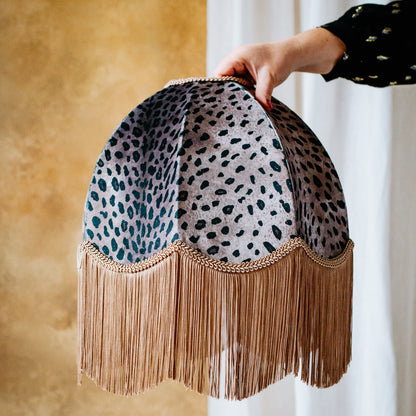 The Mary Fringed Lampshade | Brown Animal Print Velvet