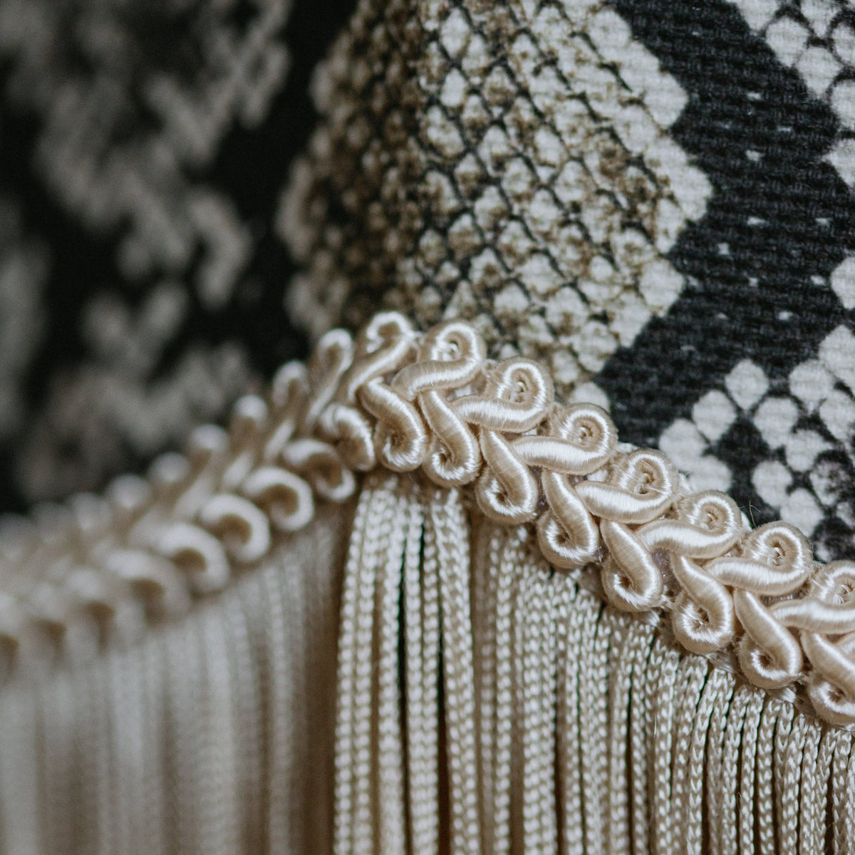 The Bianca Snakeskin Fringed Lampshade | Linen & Ivory Fringe