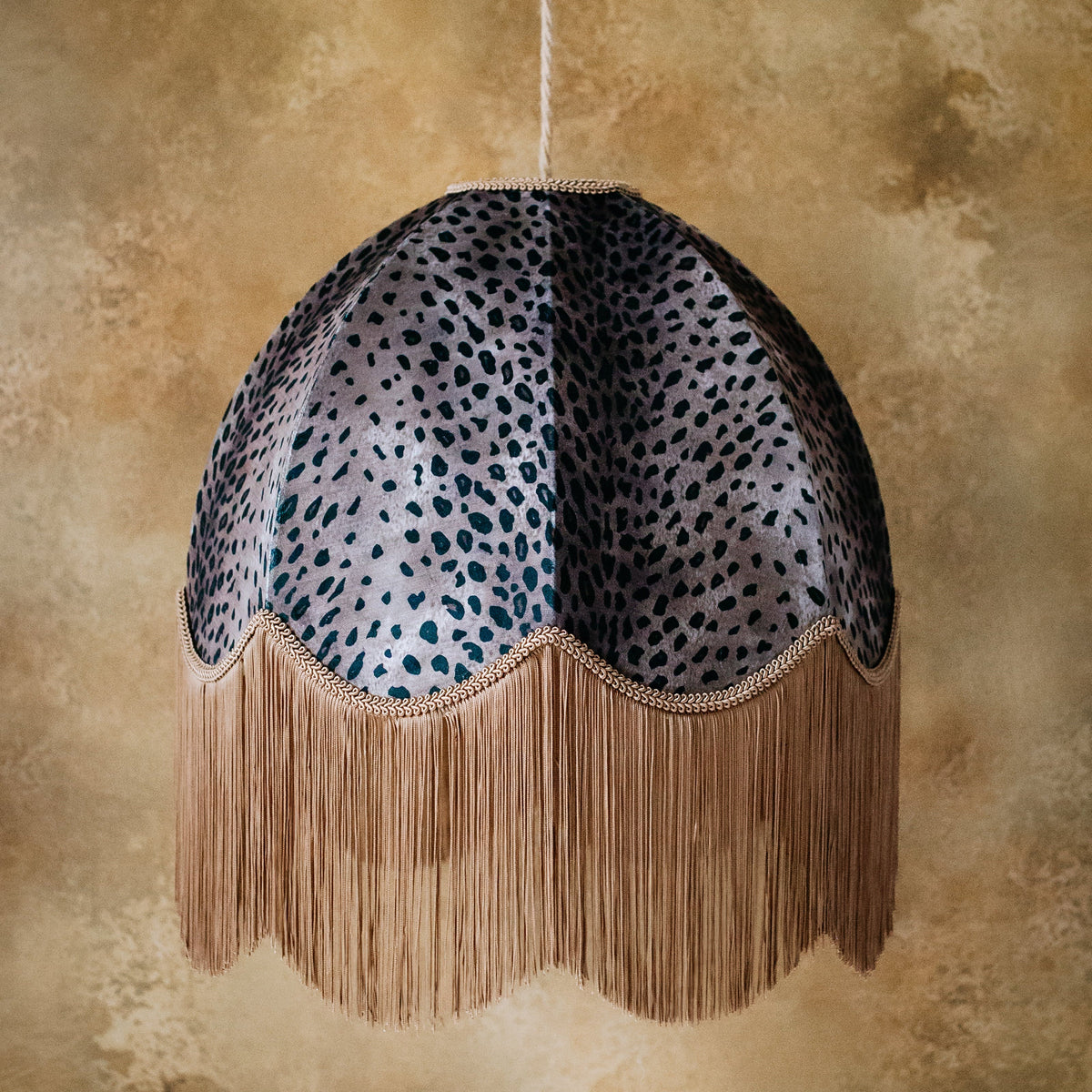 The Mary Fringed Lampshade | Brown Animal Print Velvet