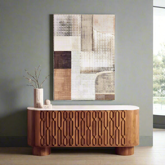 Add rustic elegance to your home with this exquisite three-door sideboard, blending style and practicality. Perfect for living spaces, dining rooms, or hallways. Shop online today at www.nobleandnook.co.uk