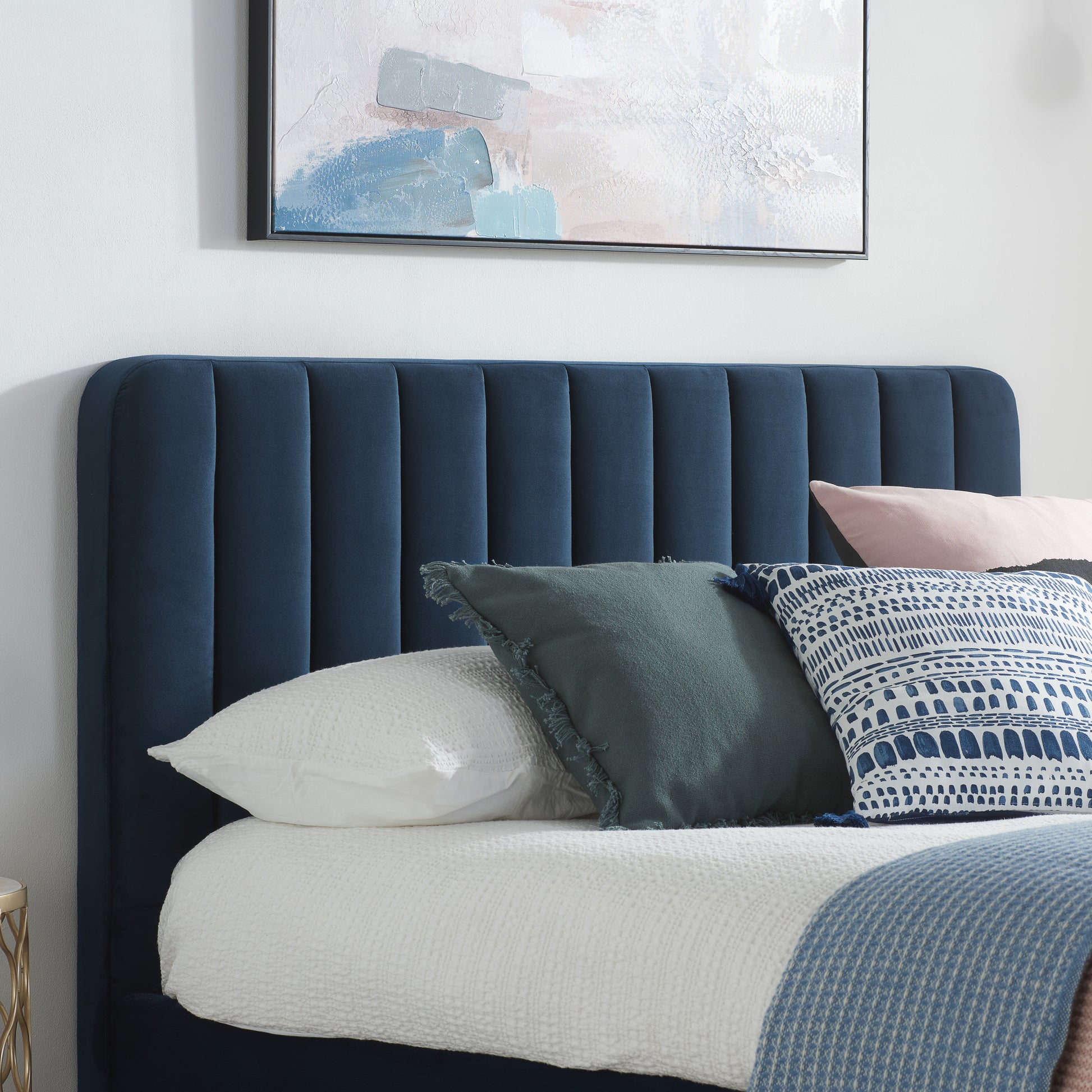 Shop this sophisticated midnight blue velvet bed frame, designed to blend luxury with functionality. FREE UK Mainland Delivery. Shop online today at www.nobleandnook.co.uk