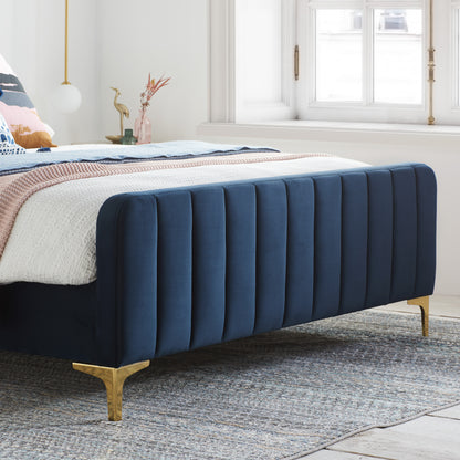 Shop this sophisticated midnight blue velvet bed frame, designed to blend luxury with functionality. FREE UK Mainland Delivery. Shop online today at www.nobleandnook.co.uk