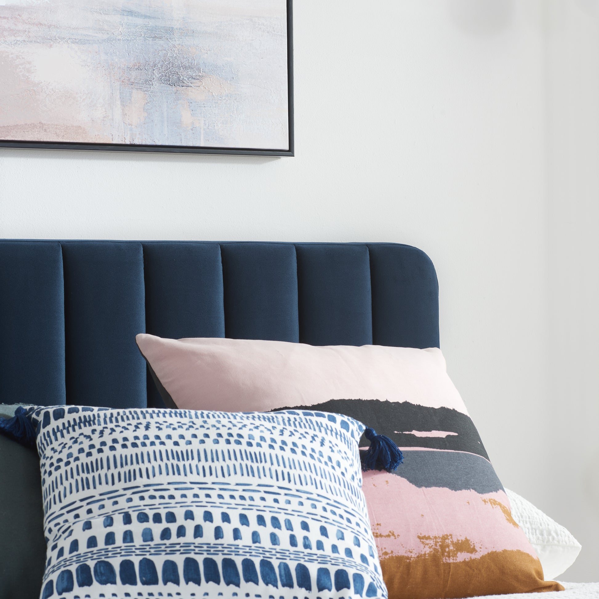 Shop this sophisticated midnight blue velvet bed frame, designed to blend luxury with functionality. FREE UK Mainland Delivery. Shop online today at www.nobleandnook.co.uk