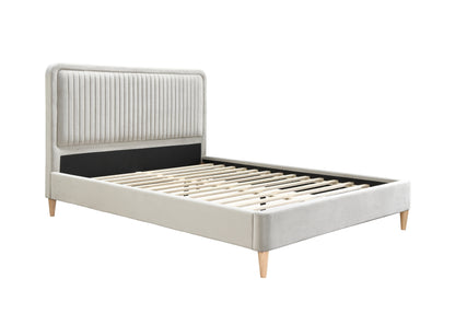 Experience luxury and comfort with this beautifully crafted king size bed frame, upholstered in warm stone grey fabric. Designed to blend timeless elegance. Shop online today at www.nobleandnook.co.uk