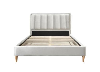 Experience luxury and comfort with this beautifully crafted king size bed frame, upholstered in warm stone grey fabric. Designed to blend timeless elegance. Shop online today at www.nobleandnook.co.uk