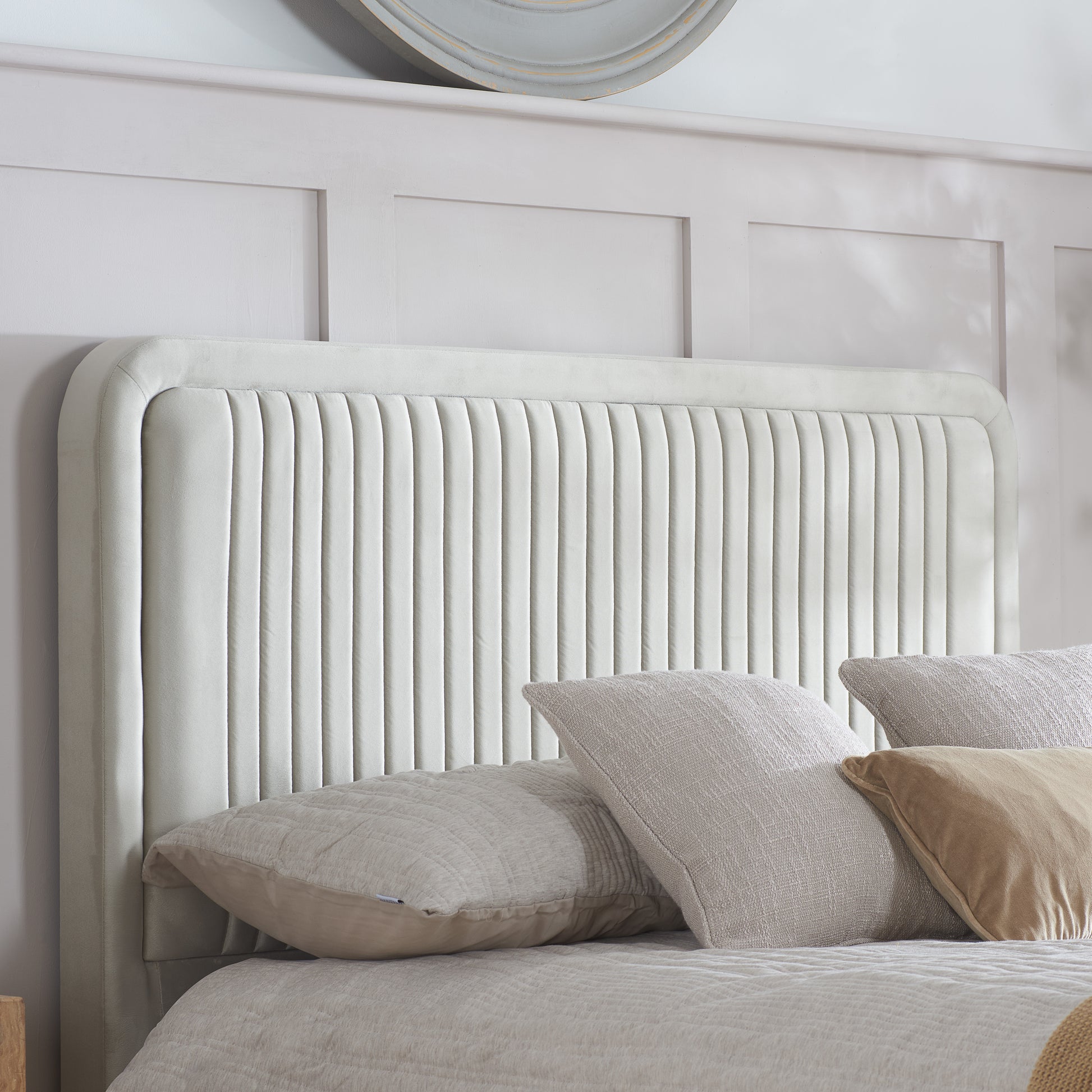 Experience luxury and comfort with this beautifully crafted king size bed frame, upholstered in warm stone grey fabric. Designed to blend timeless elegance. Shop online today at www.nobleandnook.co.uk