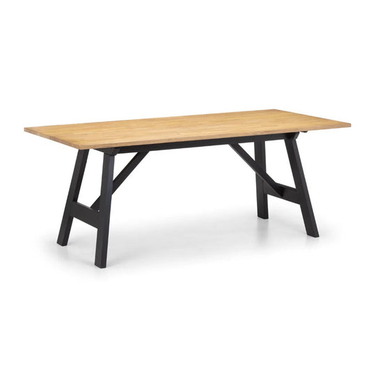 The Hockley Dining Table in Black and Oak is a striking blend of natural warmth and modern contrast. Crafted with a solid rubberwood top and a black painted frame, seats 6-8 people. Shop online today at www.nobleandnook.co.uk