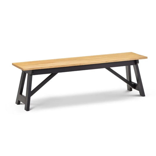Shop the Hockley Dining Bench in Black/Oak a stylish and practical addition to your dining space. Crafted with a solid rubberwood top and a black painted trestle base. Shop online now at www.nobleandnook.co.uk