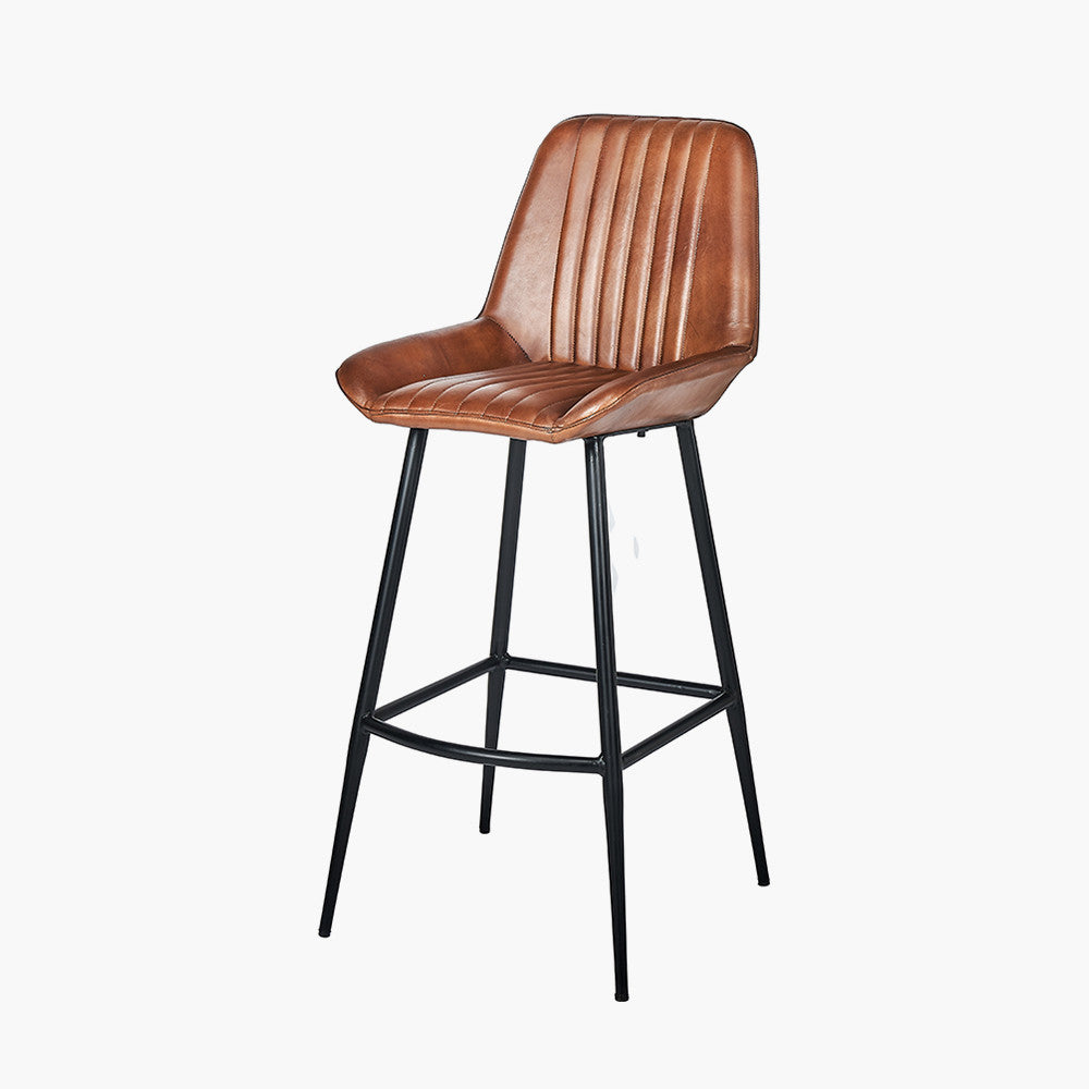 Shop our Vintage Brown Leather and Black Metal Retro Bar Stool, a perfect addition to any kitchen island or breakfast bar. FREE UK MAINLAND DELIVERY. Shop online now at www.nobleandnook.co.uk