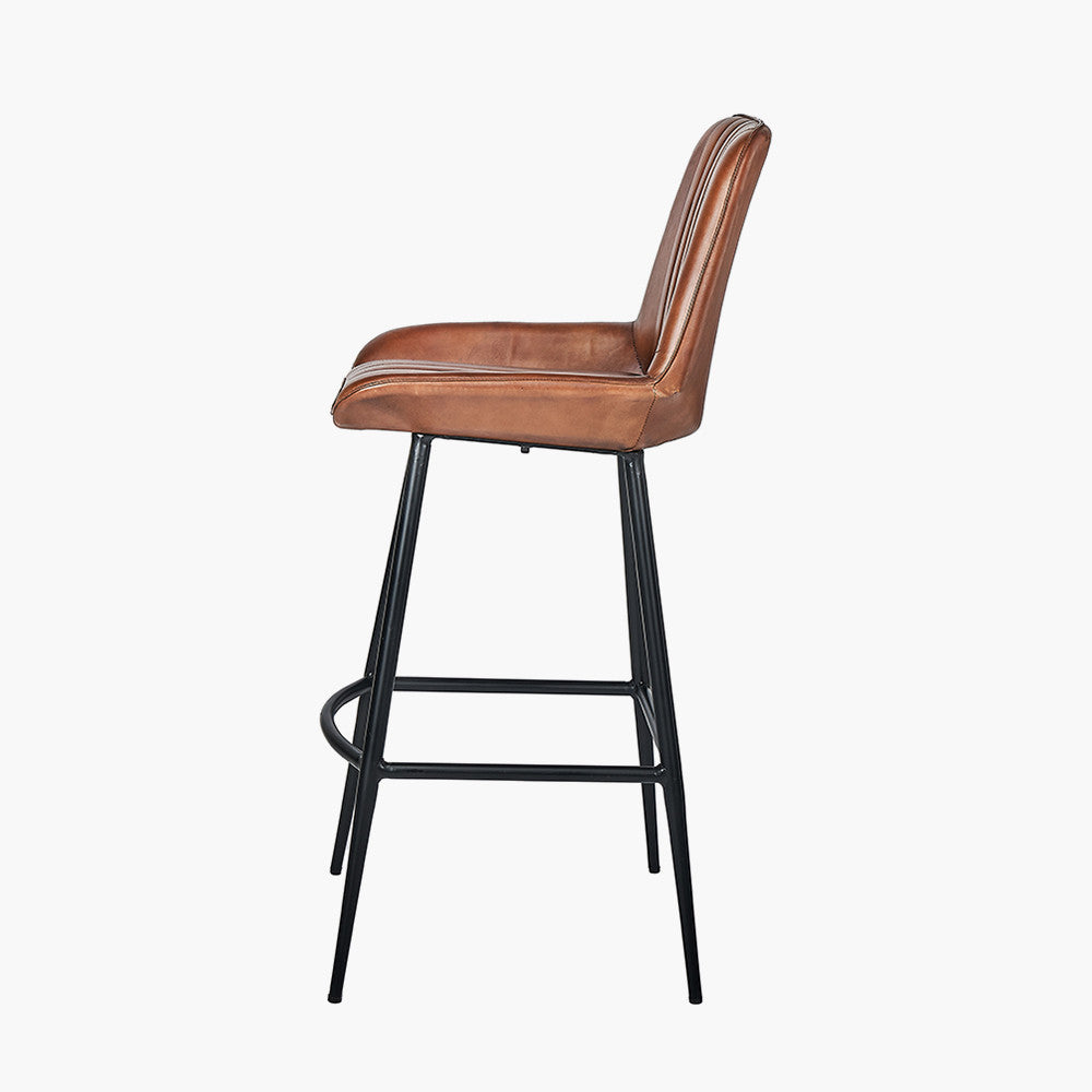 Shop our Vintage Brown Leather and Black Metal Retro Bar Stool, a perfect addition to any kitchen island or breakfast bar. FREE UK MAINLAND DELIVERY. Shop online now at www.nobleandnook.co.uk