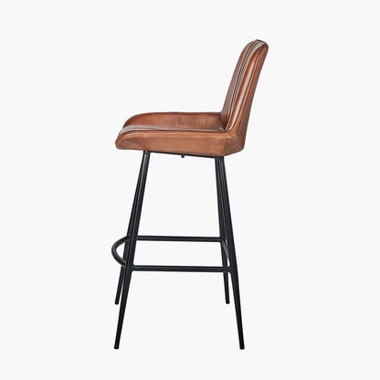Shop our Vintage Brown Leather and Black Metal Retro Bar Stool, a perfect addition to any kitchen island or breakfast bar. FREE UK MAINLAND DELIVERY. Shop online now at www.nobleandnook.co.uk