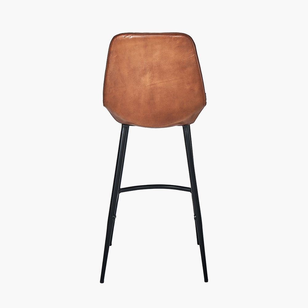 Shop our Vintage Brown Leather and Black Metal Retro Bar Stool, a perfect addition to any kitchen island or breakfast bar. FREE UK MAINLAND DELIVERY. Shop online now at www.nobleandnook.co.uk