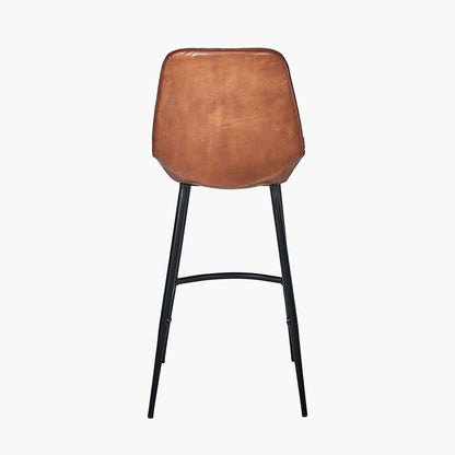 Shop our Vintage Brown Leather and Black Metal Retro Bar Stool, a perfect addition to any kitchen island or breakfast bar. FREE UK MAINLAND DELIVERY. Shop online now at www.nobleandnook.co.uk