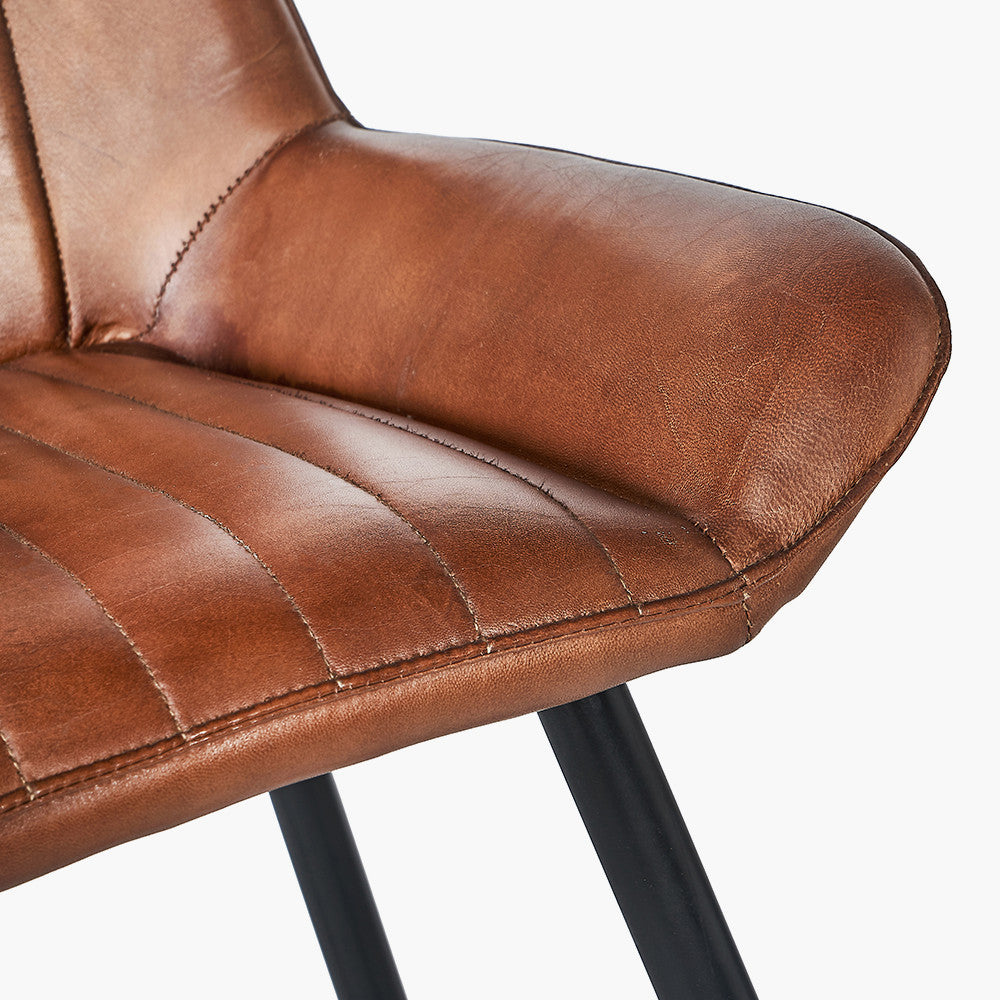 Shop our Vintage Brown Leather and Black Metal Retro Bar Stool, a perfect addition to any kitchen island or breakfast bar. FREE UK MAINLAND DELIVERY. Shop online now at www.nobleandnook.co.uk