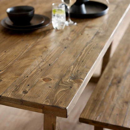 Shop the Woburn Rectangular 6 Seater Dining Table, crafted from reclaimed wood – Each piece is unique, with natural variations in tone and texture. Ideal for family dinners. Shop online today at www.nobleandnook.co.uk