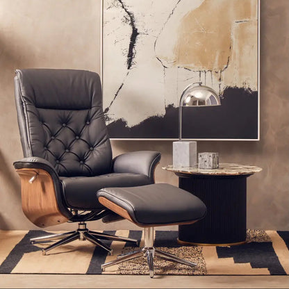 The Belmont Black Faux Leather Recliner & Footstool