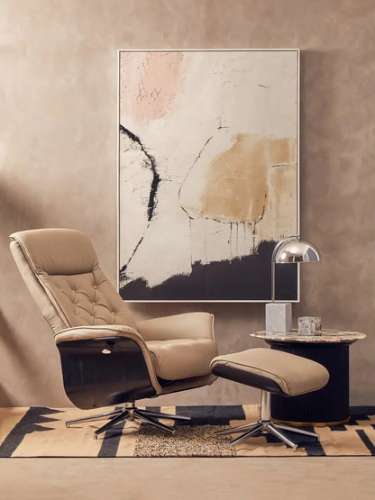 The Warrington Recliner Chair and Footstool combines modern aesthetics with superior comfort, this set is ideal for a home office, reading nook, or relaxing space. Shop online today at www.nobleandnook.co.uk