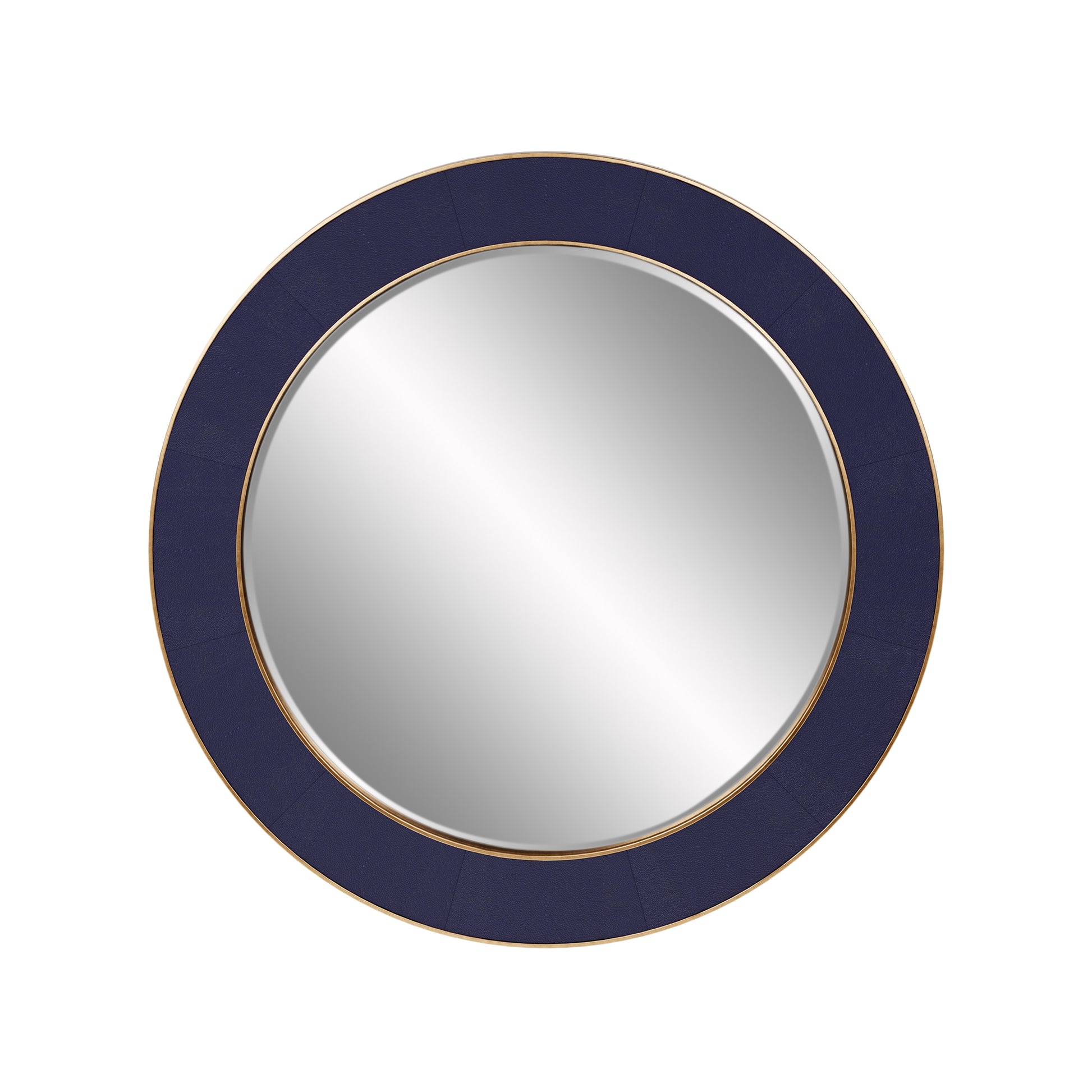 The Willersley Blue Round Mirror features a faux shagreen navy finish and a brass style surround, creating a luxurious and timeless addition to any space. FREE UK MAINLAND DELIVERY. Shop online now at www.nobleandnook.co.uk