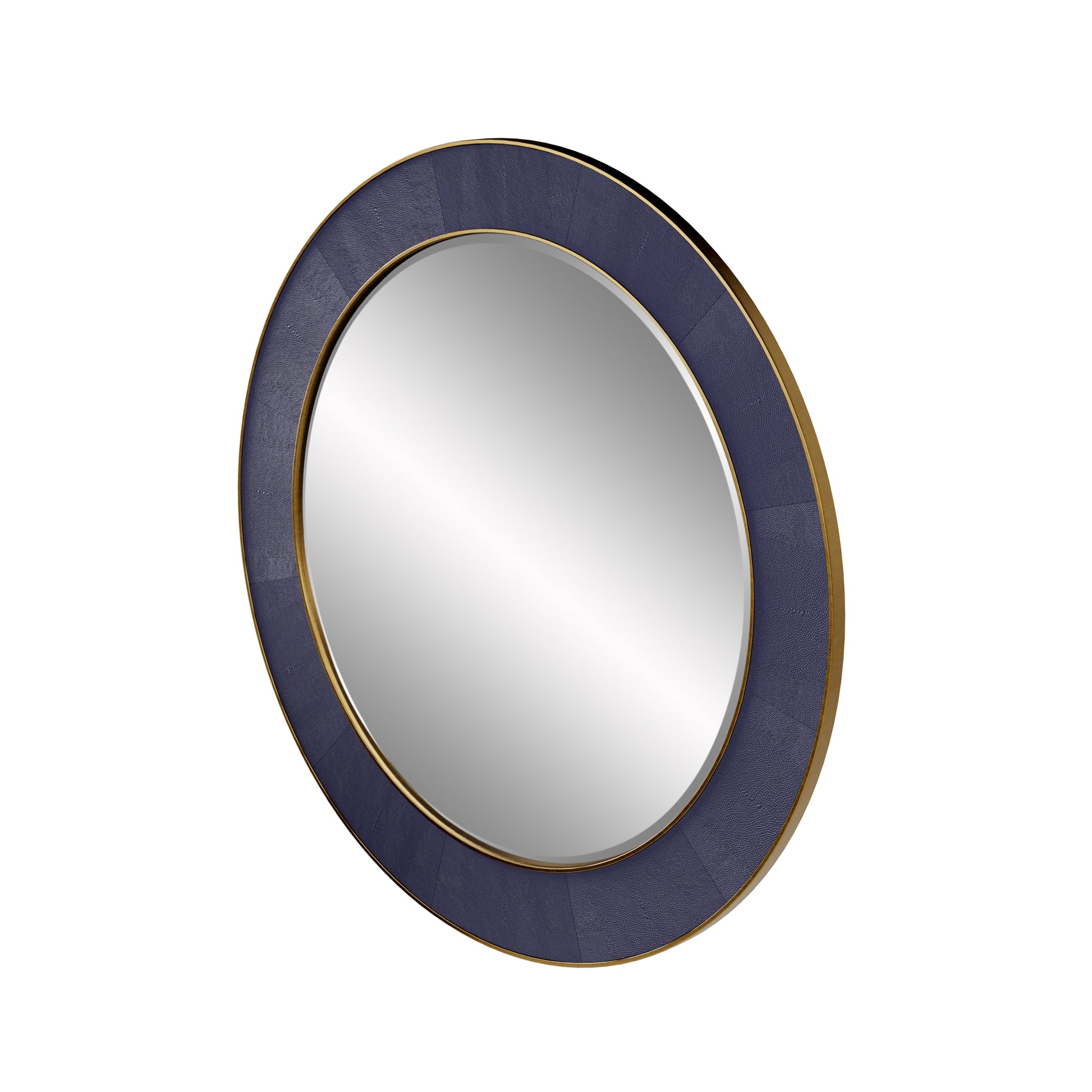 The Willersley Blue Round Mirror features a faux shagreen navy finish and a brass style surround, creating a luxurious and timeless addition to any space. FREE UK MAINLAND DELIVERY. Shop online now at www.nobleandnook.co.uk