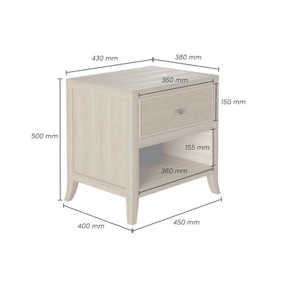 Shop the Witley Bedside Table with one drawer in grey aged oak and a stylish rattan latticed front by D.I. Designs. FREE UK Mainland Delivery. Shop online today at www.dorsbien.co.uk