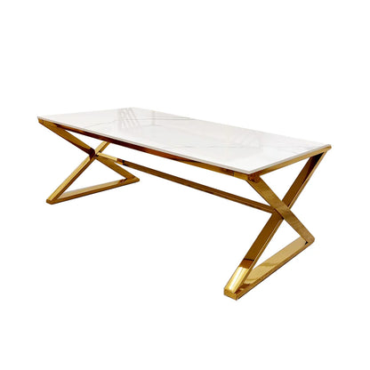 Transform your living space with this stunning coffee table with its sleek gold-finished base and pristine polar white sintered stone surface. With its clean lines and balanced form, this coffee table seamlessly complements both contemporary and classic interiors. Shop online today at www.nobleandnook.co.uk