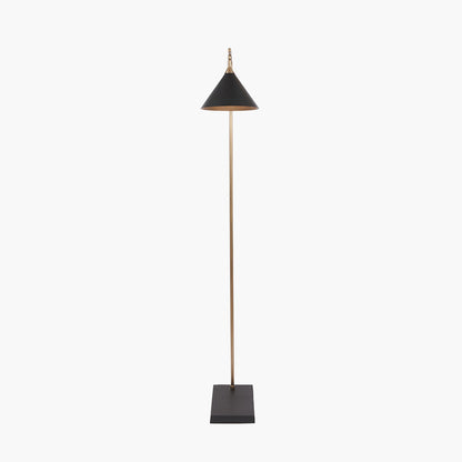 The Zeta Floor Lamp, featuring a sleek combination of matte black and antique brass metal. FREE UK MAINLAND DELIVERY. Shop online now at www.nobleandnook.co.uk