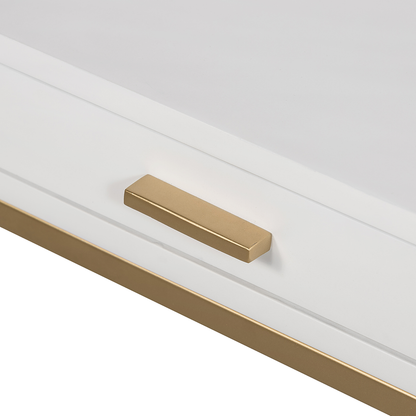 Shop the Berkeley Bedside Table in White with fine tapered gold finished legs. FREE UK Mainland Delivery. Shop online today at www.nobleandnook.co.uk