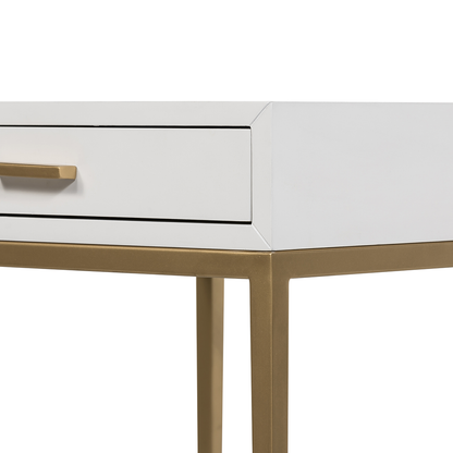 Shop the Berkeley Bedside Table in White with fine tapered gold finished legs. FREE UK Mainland Delivery. Shop online today at www.nobleandnook.co.uk