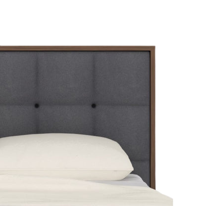 Shop the opulent Calla King Size Bed in rich walnut with a sophisticated grey linen fabric headboard. FREE UK MAINLAND DELIVERY. Shop online now at www.nobleandnook.co.uk