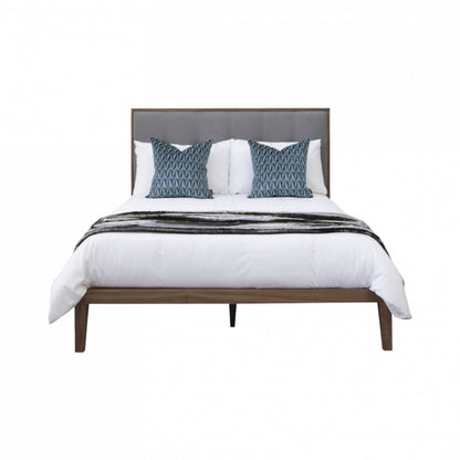 Shop the opulent Calla King Size Bed in rich walnut with a sophisticated grey linen fabric headboard. FREE UK MAINLAND DELIVERY. Shop online now at www.nobleandnook.co.uk