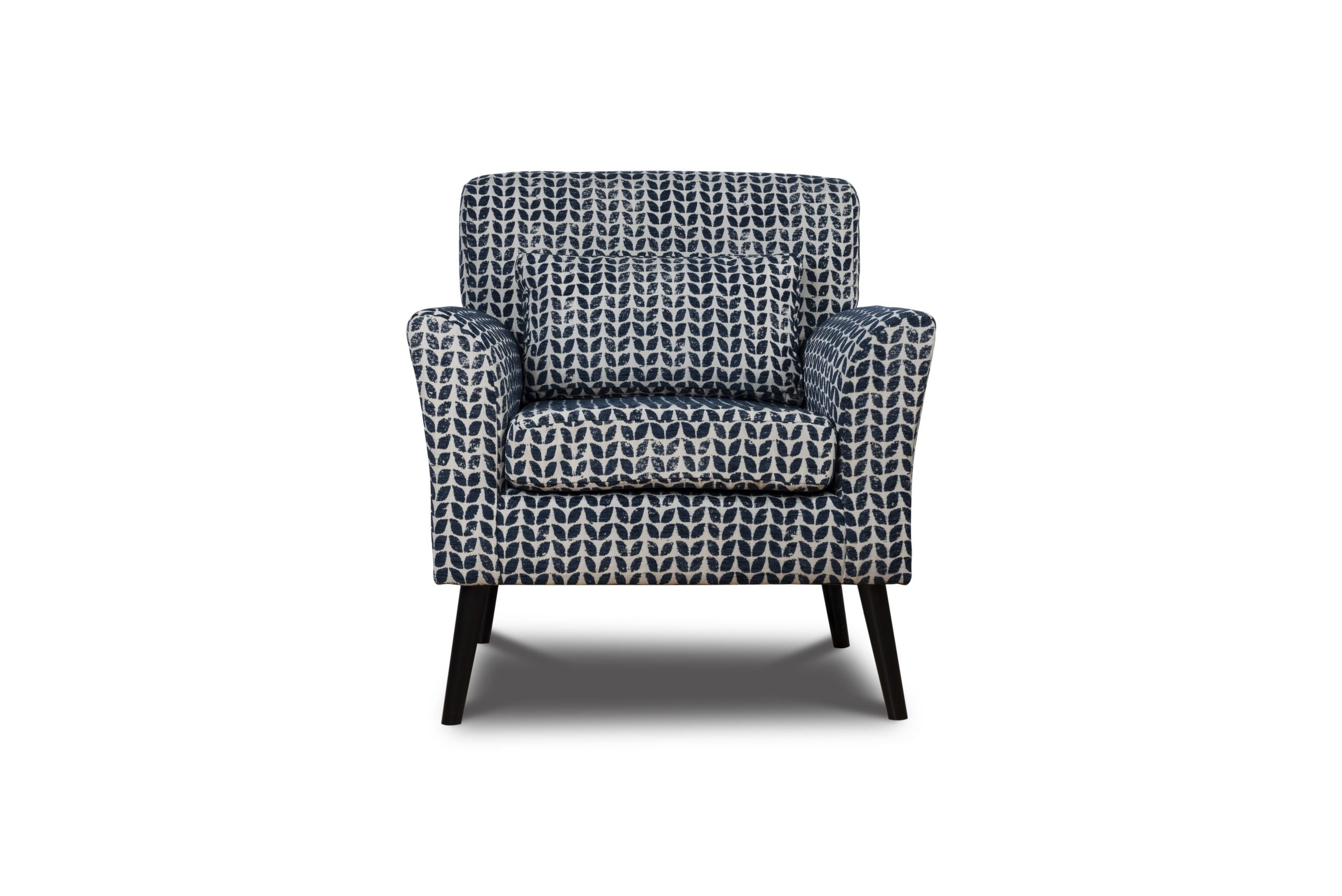 Shop the Warnborough Club Chair in stunning blue patterned fabric and a sleek birch frame and black painted legs by D.I. Designs. FREE UK MAINLAND DELIVERY. Shop online now at www.nobleandnook.co.uk
