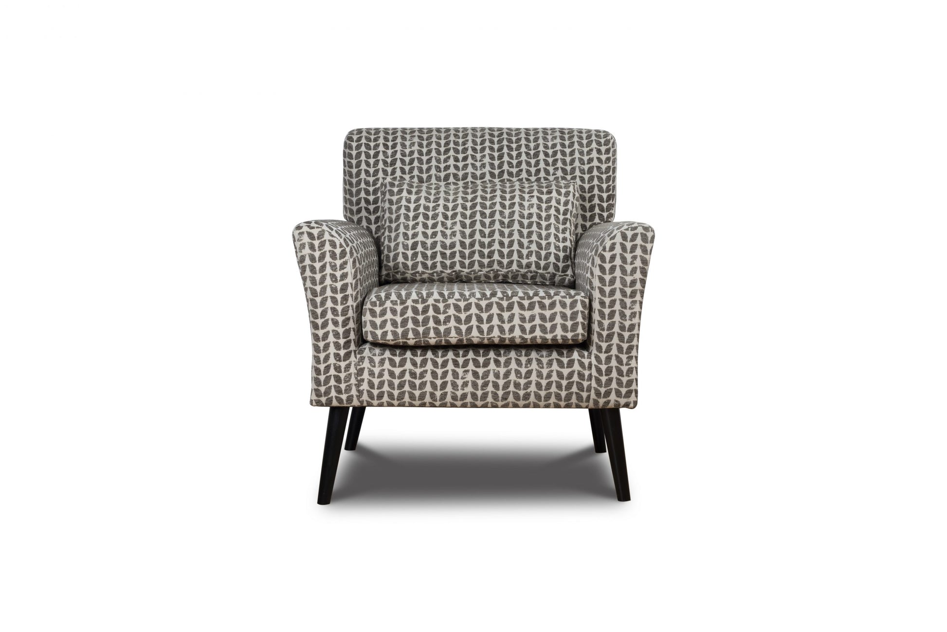 Shop the Warnborough Club Chair in stunning grey patterned fabric and a sleek birch frame and black painted legs by D.I. Designs. FREE UK MAINLAND DELIVERY. Shop online now at www.nobleandnook.co.uk