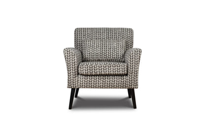 Shop the Warnborough Club Chair in stunning grey patterned fabric and a sleek birch frame and black painted legs by D.I. Designs. FREE UK MAINLAND DELIVERY. Shop online now at www.nobleandnook.co.uk