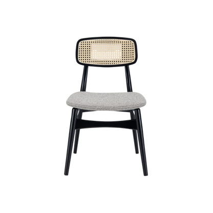 Shop the Elder Dining Chair with black ash wood frame with rattan open weave, combining bohemian and Scandinavian style by Twenty10 Designs. FREE UK MAINLAND DELIVERY. Shop online now at www.nobleandnook.co.uk